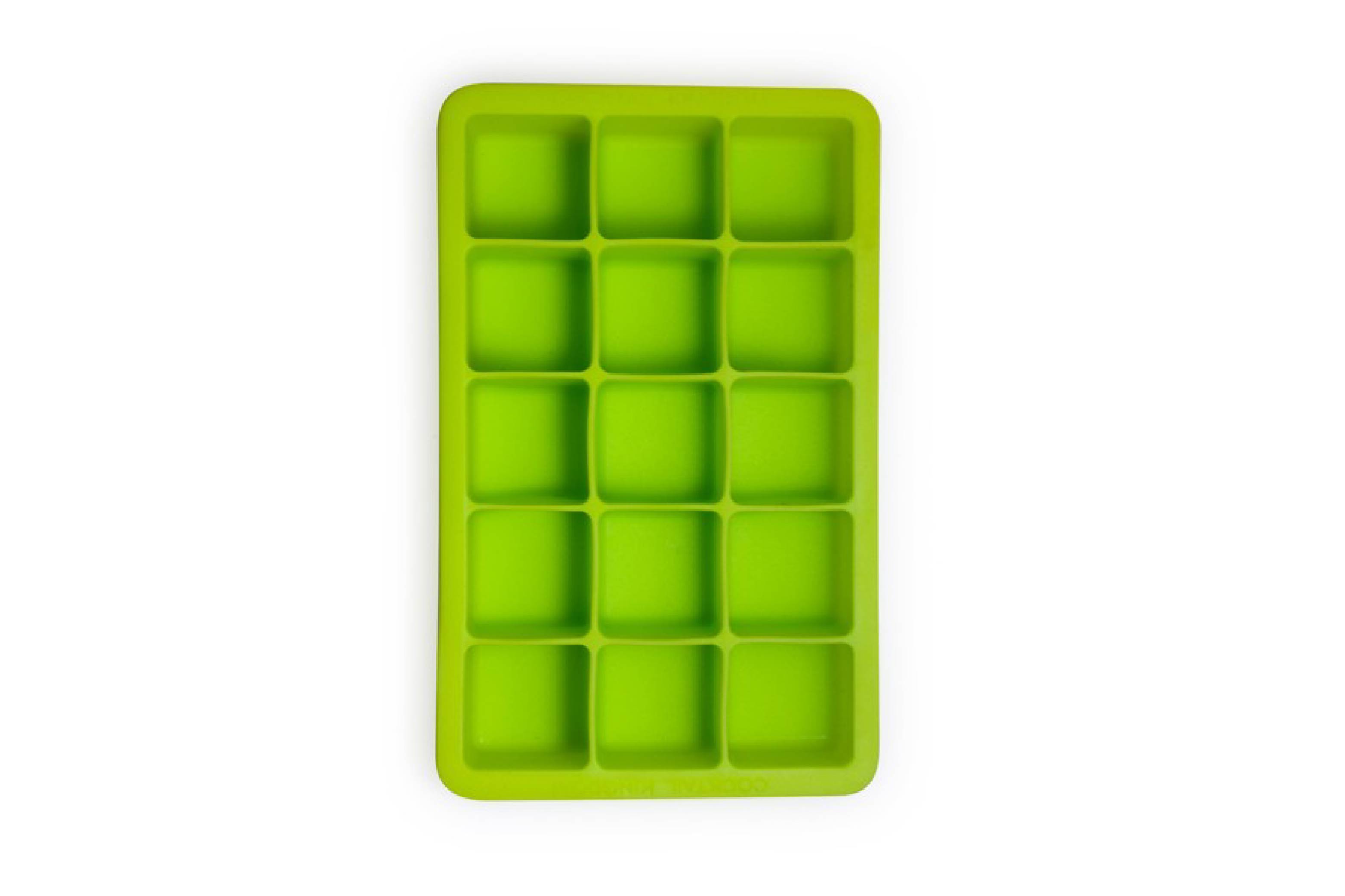 Green ice cube tray, rubber mold, ice cube design, cocktail quality premium, bartender ice, square, BPA free, silicon, freeze, best, mixologist, professional bartending equipment, a full spectrum of professional and custom barware, artisan bitters and syrups, Cocktail Kingdom, discerning bartender.